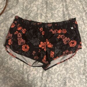 Hurley Black and Coral Floral Athletic Shorts